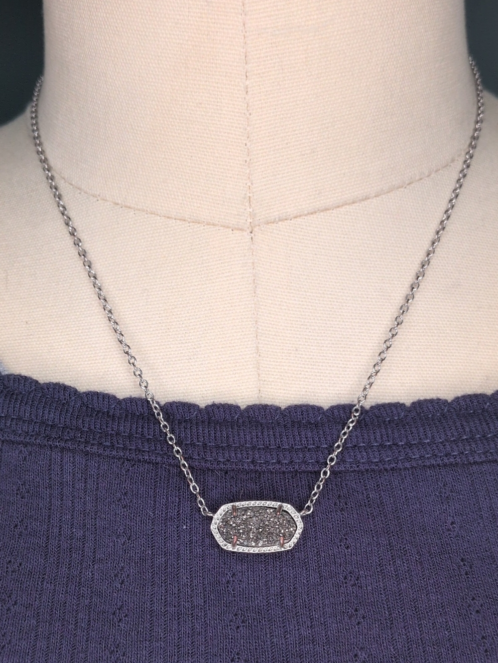 Kendra Scott Elisa Silver Platinum Druzy Pendant Necklace